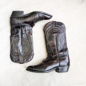 Lucchese Cowboy Boots Black Cherry Red Men 10.5 2E EE Wide USA